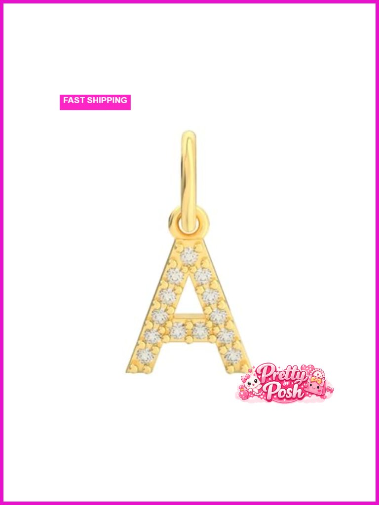 14k Yellow Gold Diamond Pendant Necklace Initial Charm Round 1mm